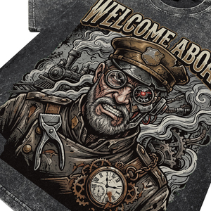 T-shirts respirants pour hommes, style vintage punk, motif conducteur de train, délavés à l'acide, décontractés avec imprimé lettres, streetwear, pour la vente en gros - Product Image 4