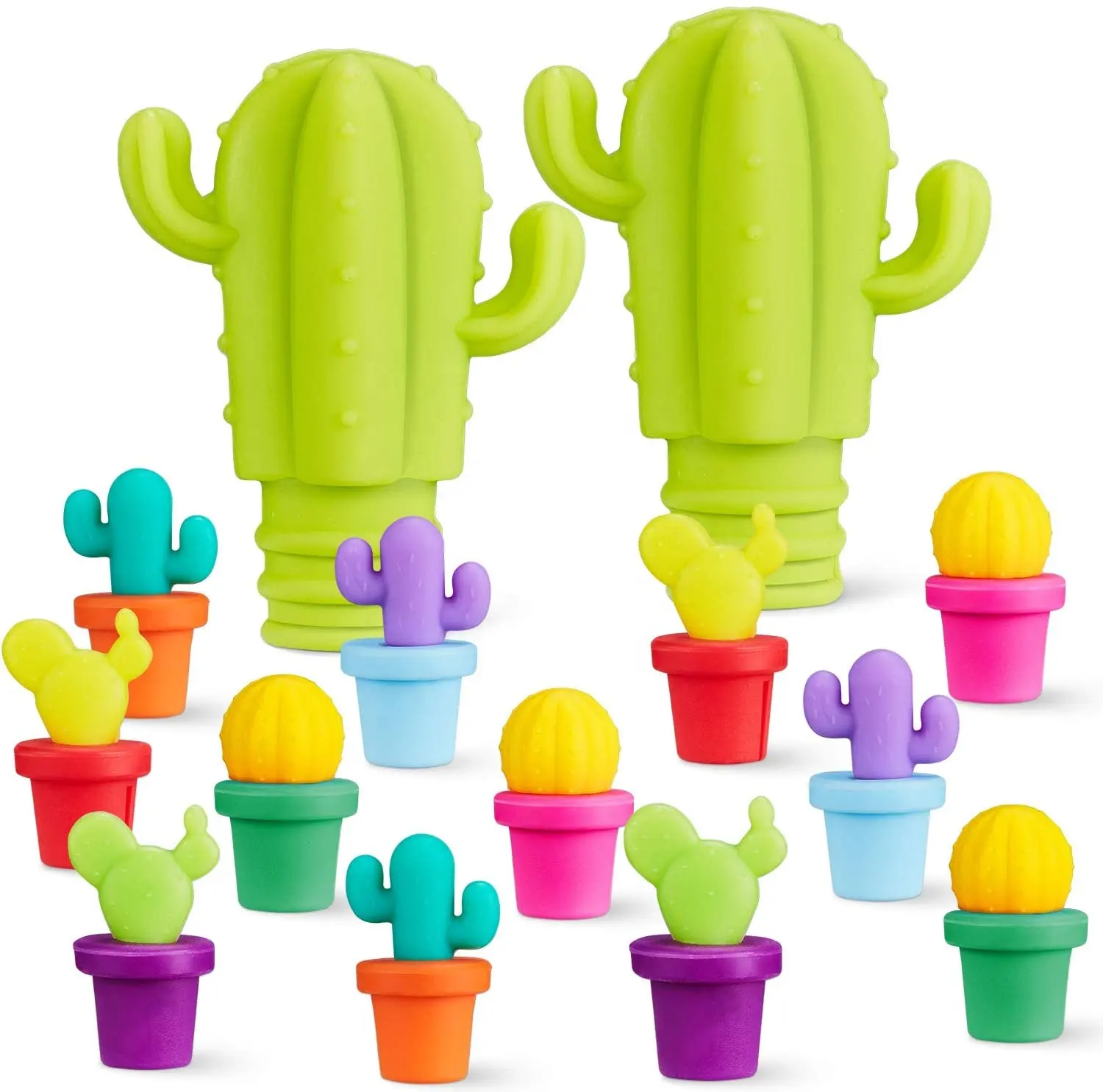 Cactus Stopper Charm Set Glass Markers and Stopper Set Gift Silicone 6 Pieces Multi Color drink silicon friendly marker