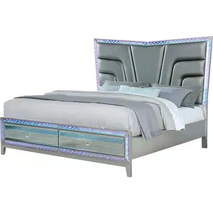 Modern bedroom furniture Led light furniture on bedroom Silver Mirrored modern style Bed
