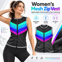 Gilet de sécurité réfléchissant ajusté pour femmes, haute visibilité, respirant, en maille noire, avec fermeture éclair, vêtements de travail pour chantier et travaux en extérieur