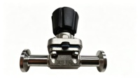 Vanne à diaphragme hygiénique manuelle DN10 SS316L à volant, type T, raccord Tri-Clamp, sans espace mort, CIP SIP, pour arrêt d'eau sanitaire