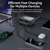 Stasiun Pengisian Daya Cepat GaN 210W Multi-Port Desktop untuk Perangkat Pintar dengan 2 Kabel USB-C yang Dapat Ditarik