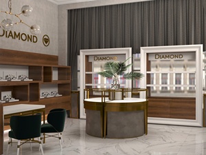 เฟอร์นิเจอร์โชว์รูมร้านเครื่องประดับสั่งทำ ตู้โชว์หินอ่อน เคาน์เตอร์ทอง ตู้โชว์สินค้าบูติก ร้านค้าปลีกพร้อมติดตั้ง - Product Image 2
