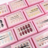 Faux ongles à presser en amande, motif cerise minimaliste, kit d'ongles amovibles style français pour femmes, manucure DIY, vente en gros pour salons