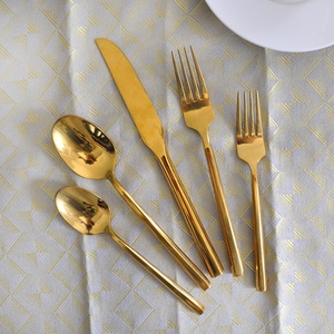 cubiertos de acero inoxidable mango redondo de plata de oro conjunto de cubiertos para decoración de la boda - Product Image 1
