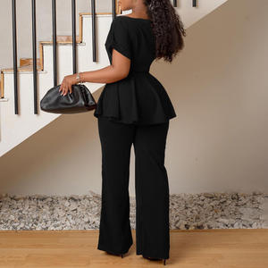 Pantaloni larghi a vita alta in pizzo tinta unita alla moda casual <span class=keywords><strong>per</strong></span> <span class=keywords><strong>abbigliamento</strong></span> da <span class=keywords><strong>donna</strong></span> <span class=keywords><strong>taglie</strong></span> <span class=keywords><strong>forti</strong></span> - Product Image 1