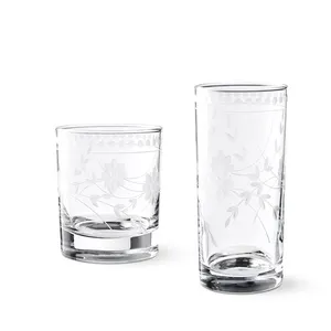 Custom Design Hand Cut Lead Free Crystal Whiskey Glass Vintage Etched Double Old Fashioned Glasses Highball Tumbler Glass Cup