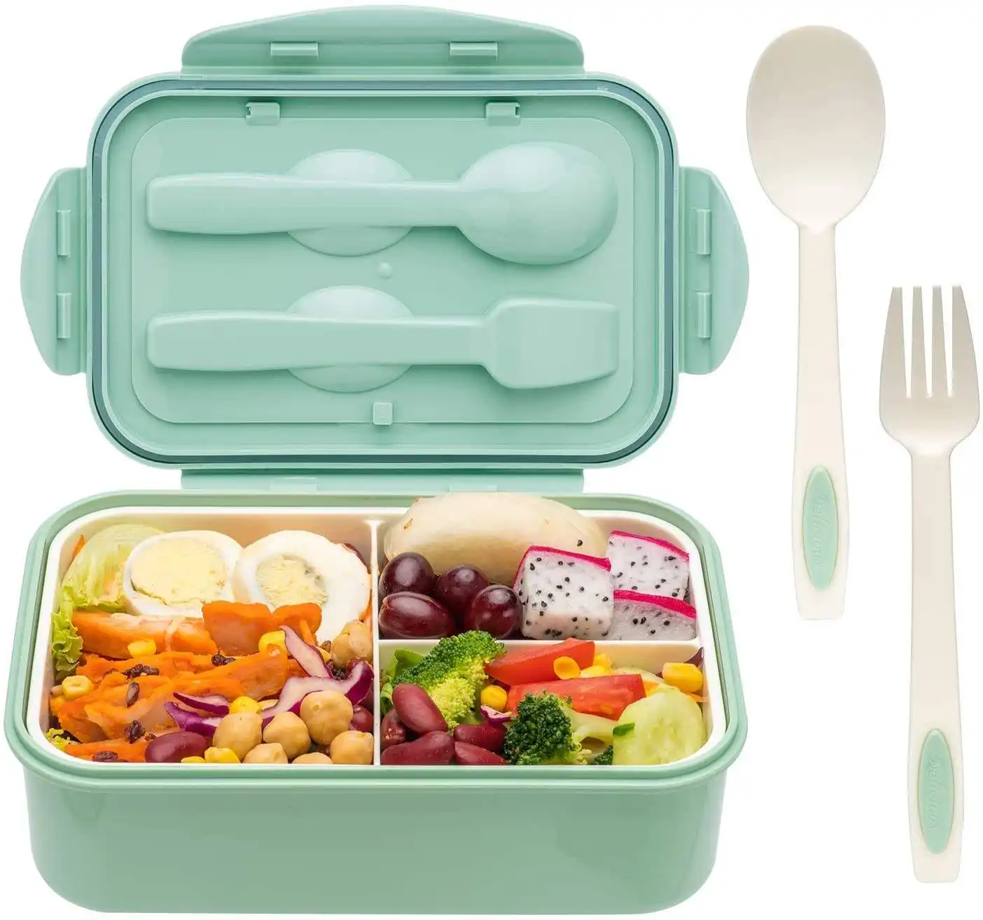 Phổ biến nhất 1100 ml Bento hộp với muỗng và nĩa cho người lớn trẻ em cấp thực phẩm PP nhựa bền Bento Hộp Ăn Trưa cho trẻ em