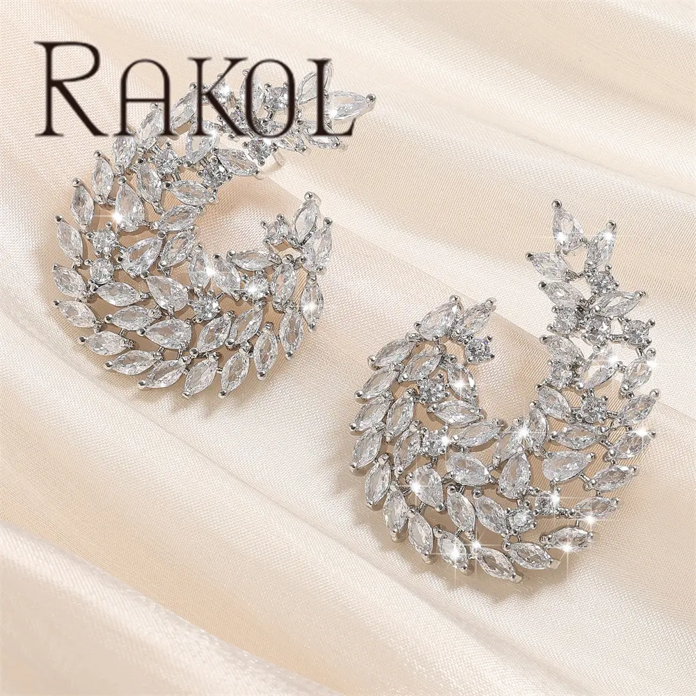 Rakol EP2139-pendientes de oro blanco con perla blanca para mujer, aretes, diseño único, boda, fiesta, venta al por mayor