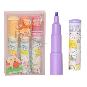 Série Meet Fruit, surligneurs parfumés scintillants, 6 couleurs, ensemble de marqueurs mignons de dessin animé pour l'école, le bureau, la prise de notes, la papeterie - Product Image 5
