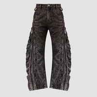 DiZNEW Mud Wash Multi-Zipper Baggy Jeans Homme – Pantalon en jean matelassé avant-gardiste à jambe large – Streetwear personnalisé