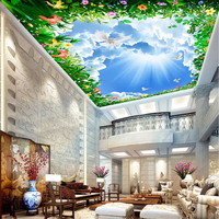 Papel Tapiz Fotográfico 3D Personalizado, Mural de Techo con Diseño de Cielo Azul y Nubes Blancas para Sala de Estar, Dormitorio, Decoración de Pared