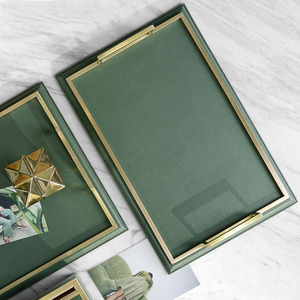 Disegno speciale di Stoccaggio In Pelle <span class=keywords><strong>Soggiorno</strong></span> Decorazione Della Stanza Ristorazione Vassoio <span class=keywords><strong>Rettangolare</strong></span> Vassoio Decorativo Per La Casa di Lusso Della Decorazione