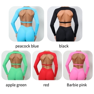 Wholesale Long Sleeve Sports Wear Padded T-shirt Big Open Back Yoga Top Women Custom Logo Gym Top Stretchy Workout Shirt - Product Image 3
