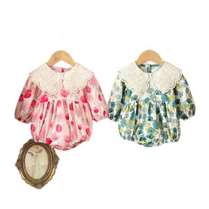 Mono de Algodón Puro con Estampado Floral y Cuello de Encaje para Bebés Niñas, Primavera-Otoño 2026, Estilo Informal y Holgado - Product Image 5