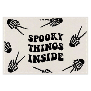 2024 baru alas linen Halloween huruf tengkorak dicetak persegi tahan panas tikar pesta Amerika meja makan dekorasi alas meja - Product Image 5