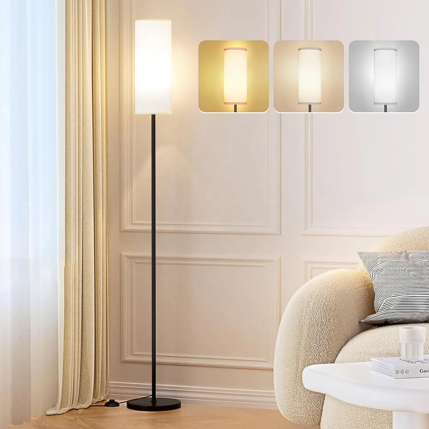 مصباح أرضي JESLED لغرفة المعيشة مزود بـ 3 ألوان لمبة درجة الحرارة مصابيح أرضية بسيطة لمختلف أنماط المنازل سهلة التركيب