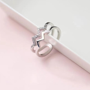 Hainon S925 anneau Double couche en Zircon incrusté <span class=keywords><strong>ECG</strong></span> pour femme, anneau Simple Style Index - Product Image 4