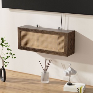 Caja de almacenamiento para router inalámbrico de madera maciza estilo vintage, estante de almacenamiento para decodificador de TV montado en la pared - Product Image 1