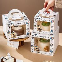 Emballages jetables pour gâteaux d'anniversaire à motif dessin animé, avec fenêtre transparente, qualité alimentaire, pour gâteaux de 4/6/8 pouces, style européen, extra épais, vente en gros