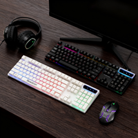 Modèle à succès : Clavier filaire à LED éclairé blanc 104 touches + Combo souris 3D à double usage pour le jeu et le bureau