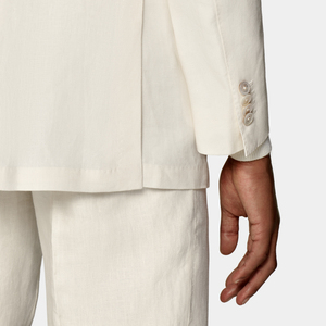 <span class=keywords><strong>Traje</strong></span> de <span class=keywords><strong>hombre</strong></span> de negocios de <span class=keywords><strong>lino</strong></span> <span class=keywords><strong>blanco</strong></span> cremoso delgado de un solo pecho - Product Image 4