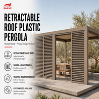 Pergola en aluminium à toit rétractable avec panneaux latéraux à lamelles coulissantes, protection solaire réglable, résistante aux intempéries, en alliage antirouille