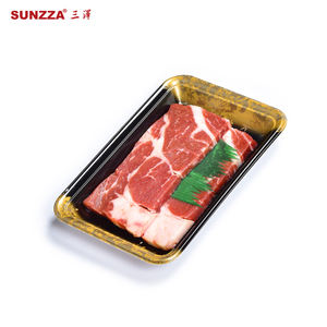 Plats d'emballage pour viande fraîche en plastique brillant doré/argenté Sunzza Premium, barquettes jetables pour fruits de <span class=keywords><strong>mer</strong></span> avec couvercles transparents - Product Image 4