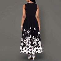Robes d'été pour femmes, sans manches, col rond, imprimé floral, style européen, élégante robe longue décontractée de style A