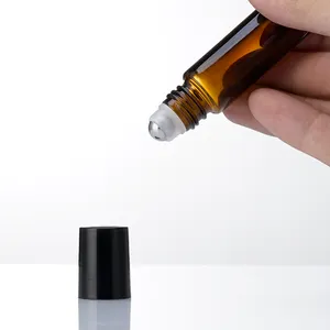 Hot Sale 10ml Amber Glass Essential Oil Roll On Bottle With Stainless Steel Ball And Plastic Lid