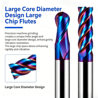 Fraise à bille en carbure nano-revêtu bleu 65 Helix pour acier inoxydable, outil de fraisage de contour CNC pour modèles 3D
