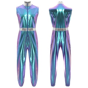 Men Dance Jumpsuit Metallic Holographic Stage Show Sleeveless Performance Costume Unitard Custom Made - Product Image 5