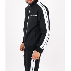 Vestes de survêtement pour hommes, style sport, personnalisables avec logo OEM, à rayures latérales, en polyester, avec fermeture éclair, pour l'école et les étudiants, vente en gros - Product Image 1