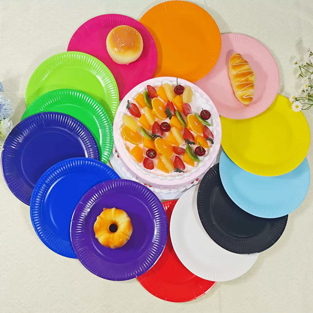 7 Inch Solid Color Disposable Paper Tableware Factory Direct Fast Food Festival Wedding Gathering Bowls Plates Colorful Party