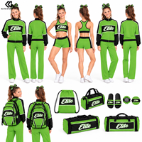 Ensemble de survêtement de cheerleading personnalisé avec logo OEM, veste et pantalon de cheerleading par sublimation, nœud et pompons, tenue d'entraînement de danse pour équipe