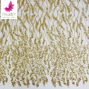 Vàng Sang Trọng Cô Dâu Vải Ren Sáng Bóng <span class=keywords><strong>Sequin</strong></span> Đính Cườm Ren Vải Cho Buổi Tối Ăn Mặc HY1936-3 - Product Image 3