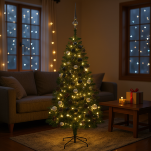 Sapin de Noël artificiel pré-éclairé de 70,9 pouces avec cônes de pin et lumières LED blanc chaud, décorations d'intérieur - Product Image 2