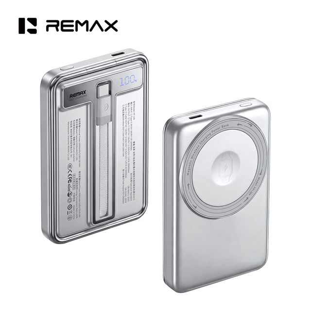 REMAX FP-109 22.5W Magnetic Power Bank 10000mAh Fast Charging External Battery Portable Charger with Built-in Cable & Kickstand