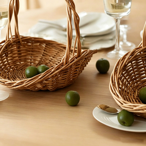 Elegante Cesta <span class=keywords><strong>de</strong></span> Mimbre Tejida a Mano Vintage <span class=keywords><strong>con</strong></span> Asa, Ecológica para Picnic, Frutas, Verduras, Pan, <span class=keywords><strong>Flores</strong></span> y Organización del Hogar - Product Image 4