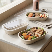 Boîte à lunch biodégradable en pulpe avec couvercle, récipient alimentaire jetable compostable pour la restauration
