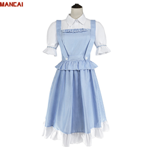 Robe de cosplay Dorothy pour femmes, style Lolita, robe de demoiselle d'honneur à manches courtes, robe maxi à carreaux patchwork, vêtements de fête d'Halloween pour filles - Product Image 1