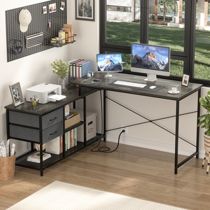 Moderner L-förmiger Computertisch mit Schubladen und Ablagefächern für das Heimbüro – Eckschreibtisch zum Lernen und Arbeiten - Product Image 1