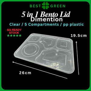 Contenedor de alimentos Bento de PP de 5 compartimentos con tapa | 27cm x 20cm x 5cm | Apto para microondas | Congelable | Para catering y comida para llevar - Product Image 4