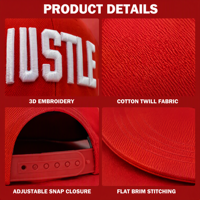 Casquette Snapback Unisexe Formelle 5 Panneaux en Sergé de Coton Structuré avec Broderie 3D en Relief Personnalisée Rouge Promotionnelle en Gros MOQ 20
