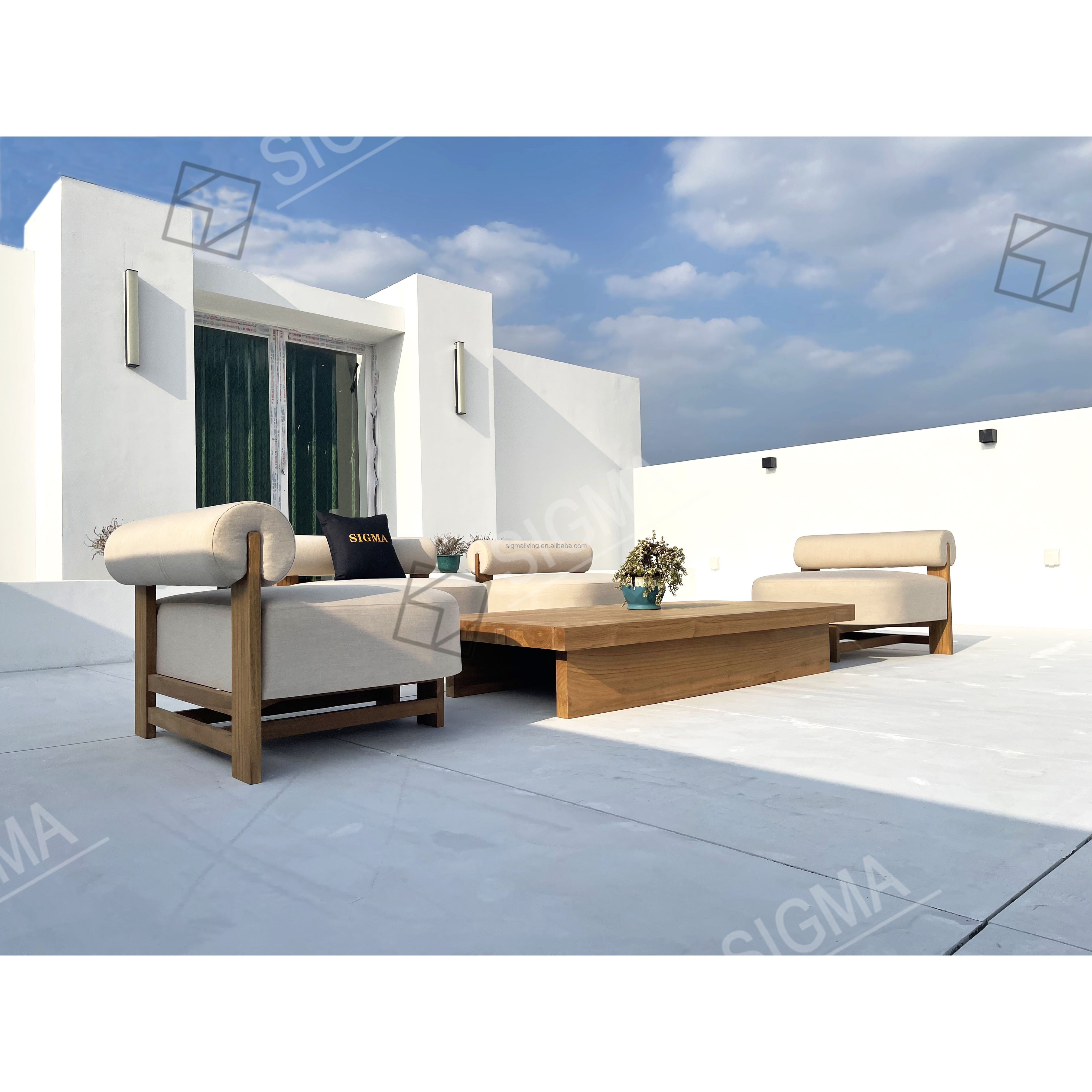 Sigma Luxury Outdoor Furniture All Weather Garden Lounge Set Water-resistant Patio Sofa Solid Teak Wood Sofa Sets