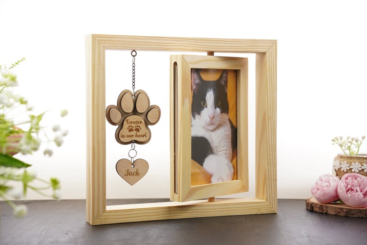 ODM OEM Wood Rotating Frame Pet Memorial Picture & Keepsake Sign Cat Dog Memorial Urn for Pet Lover Pet Loss Sympathy Photo Gift