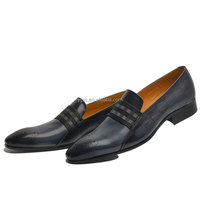 Herren Echtleder-Slipper mit Brogue-Muster und Elastischem Band, Formelle Business-Slipper für Hochzeit, Büro & Feiern