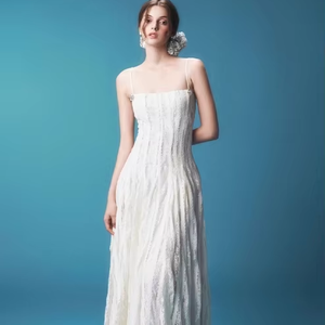 Robe de soirée Vietnamienne élégante, style français, effet rajeunissant, avec bretelles fines, en dentelle, coupe trapèze, taille <span class=keywords><strong>empire</strong></span>, asymétrique, à bretelles spaghetti, pour soirée - Product Image 1