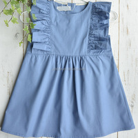Robe d'été personnalisée pour bébé, 180-240 g/m², boutonnée au dos, longueur genou, épaules à volants, en coton et lin, pour petites filles, nourrissons et enfants.