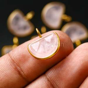 Charmes en quartz rose naturel sculptés en forme de fruit orange, pendentif en pierre précieuse en quartz plaqué or, 14x10 mm, bijoux en cristal de guérison à bas prix - Product Image 4